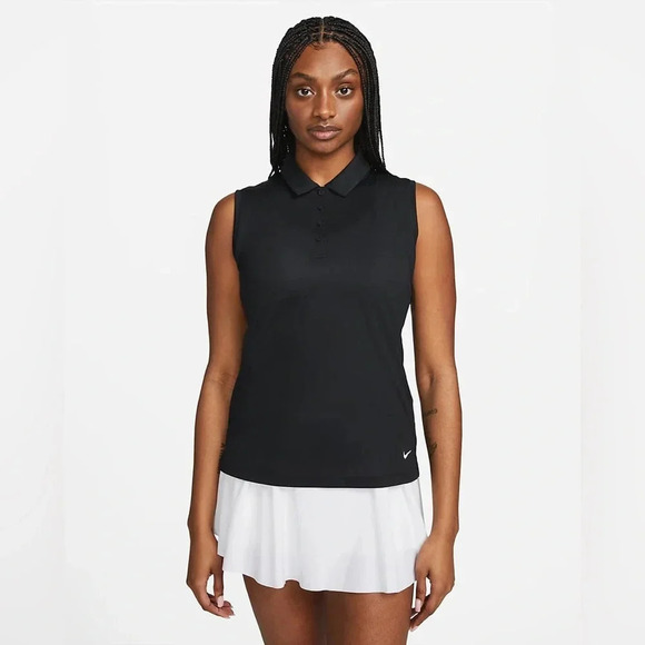Nike Tops - Nike Sleeveless Golf Polo Shirt - Dri-Fit Technology, Black, Collar - Size Large